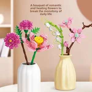 DIY Flower Bouquet Kit Compatible with Lego Building Toys, Realistic Floral Decor for Home, Perfect Gift for Valentine's Day and Mother's Day