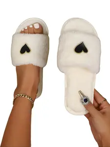 Unisex Plush Home Slippers, New Cartoon Heart Pattern, Soft Comfortable Rubber Sole, Casual Style for All Seasons