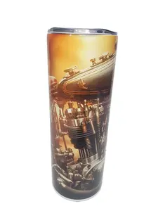 Motorcycle Engine Design 20oz Skinny Stainless Steel Tumbler – Handmade Sublimated Insulated Coffee Travel Mug with Lid & Straw – Biker Mechanic Gift