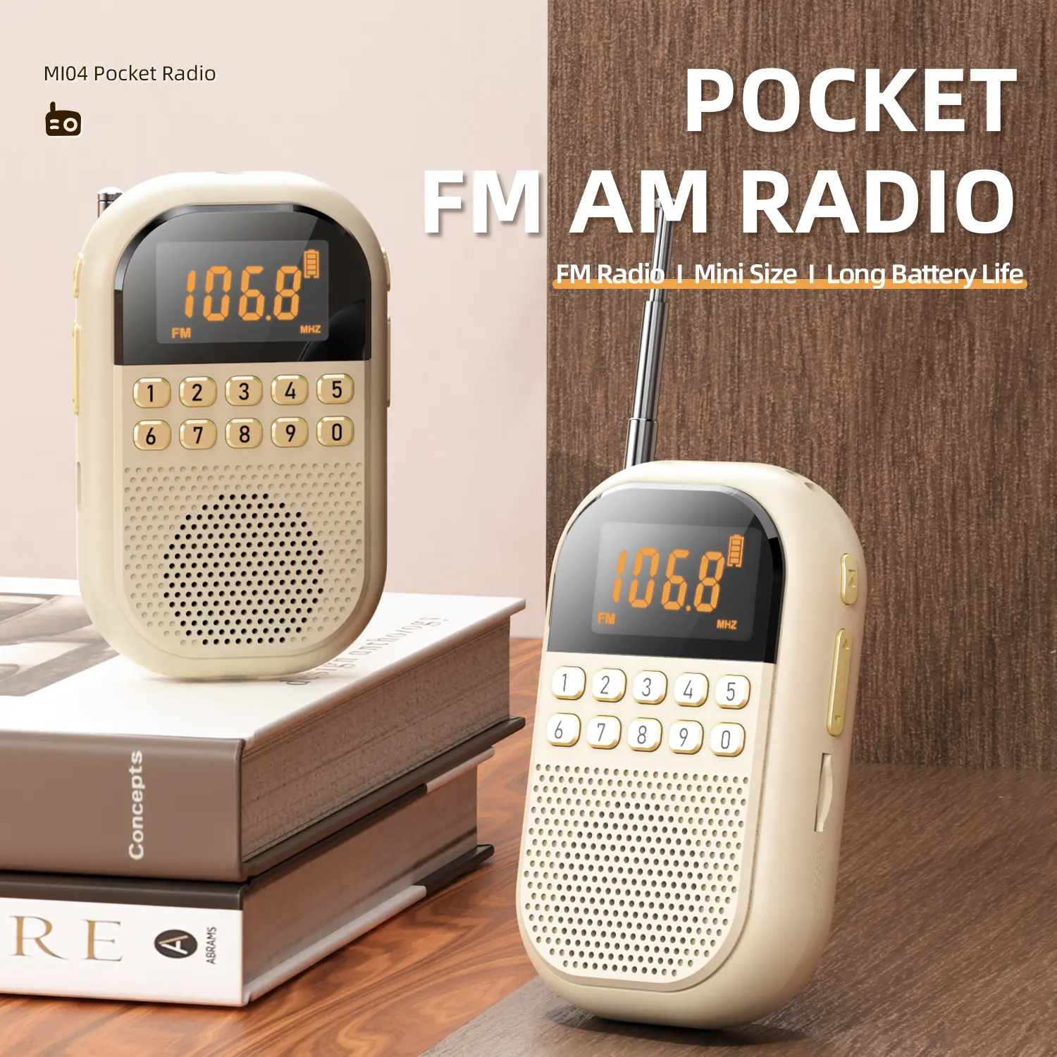 Portable Pocket AM FM Handheld Radio - 1100mAh Rechargeable Audio Device with Bluetooth, Compact Large Speaker, Stereo Earphone, Sleep Timer, Numeric Keyboard, Card Support for Jogging, Walking