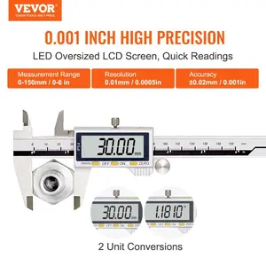 VEVOR Digital Caliper, Calipers Measuring Tool 0-6, Electronic Micrometer Caliper with Large LCD Screen, IP54 Waterproof 4 Measurement Modes, Inch and Millimeter Conversion, Two Batteries Included