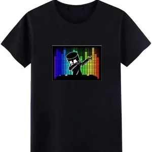 Marshmallow T-Shirt Black LED Tshirt Sound Activated Light Up Rave Shirts Menswear Top Streetwear