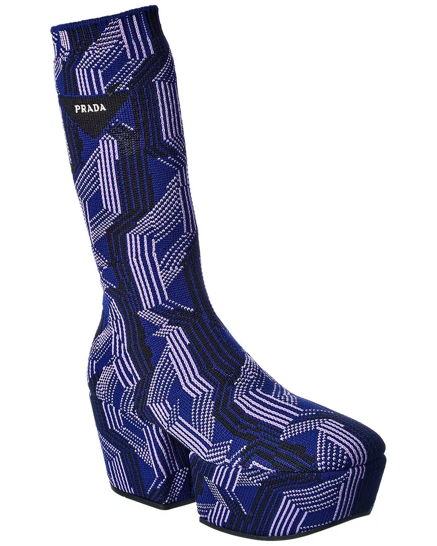 Prada Argyle Knit Stretch Platform Boot