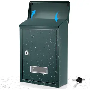 Lockable Mailbox Wall Mounted Suggestion Box with 2 Keys Metal Donation Box Safe Ballot Box with Slot for Office Charity Cards Money Voting Collection, 8.3'' l x 11.8'' H x 2.8'' W(Green)