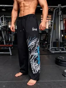 Men's High Street Dark Graffiti Print Sweatpants, Trendy Loose Oversized Street Style Sport Pants, Fashionable Long Casual Trousers