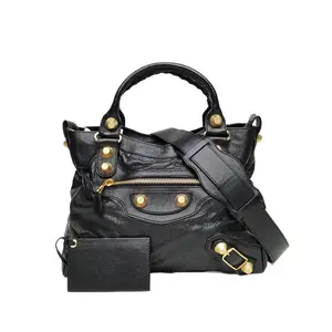 Pre-owned Balenciaga leather Tote Bags 【Zanna】CLASSIC VELO 34 Motorcycle Bag Black S Gold Clasp