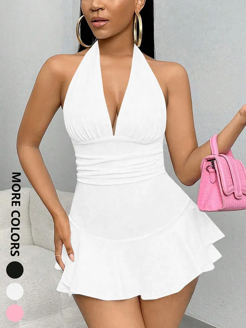 wedding hairstyles for halter dress It's Up To Me Halter Mini Dress Black main image 1