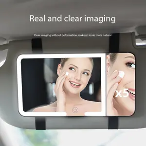 Car Makeup Mirror Five Times Magnification HD LED Light Three Color Adjustable Car Sun Visor Touch-Up Mirror, Essential Auto Accessory