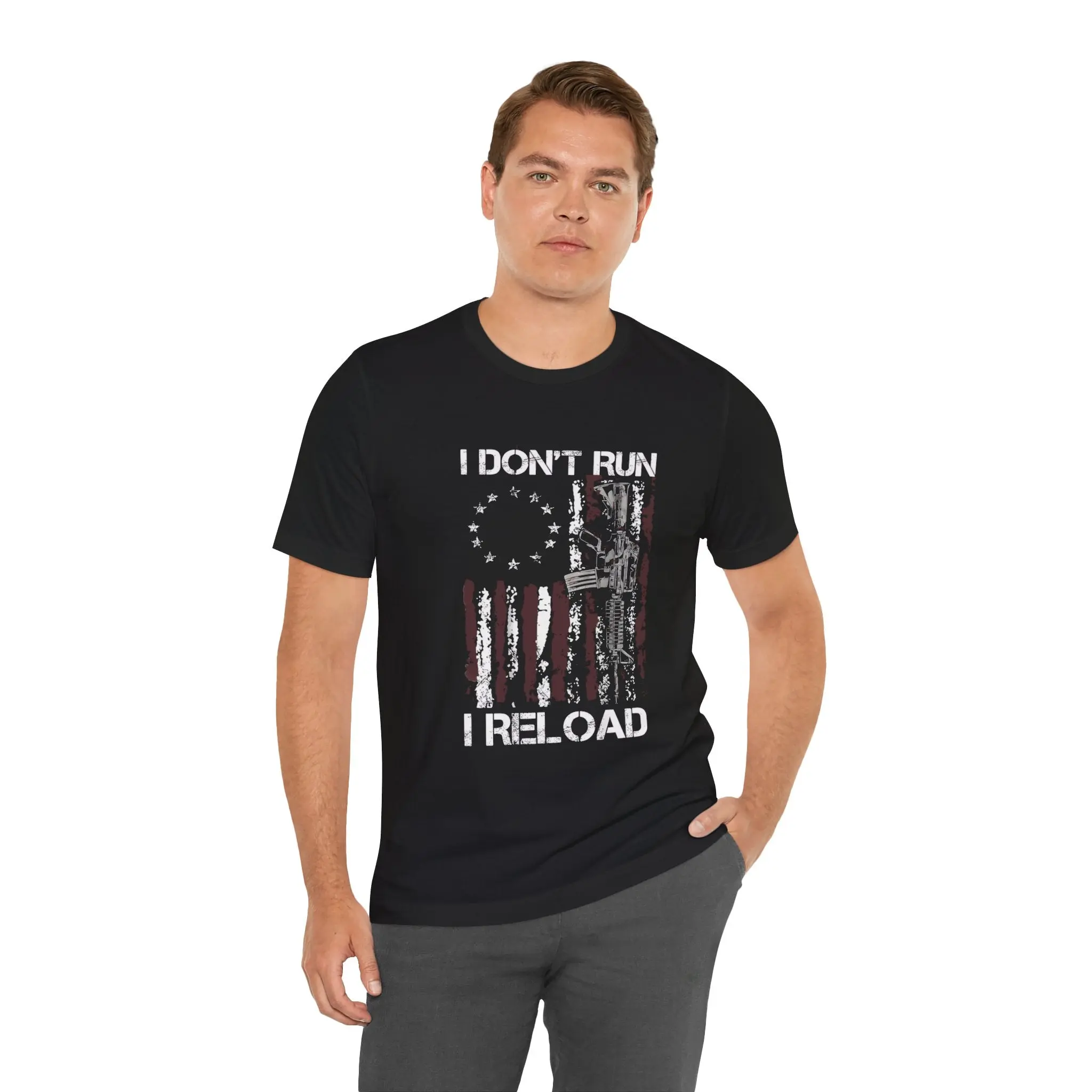I Don't Run I Reload T-Shirt — Patriotic American Flag Tee
