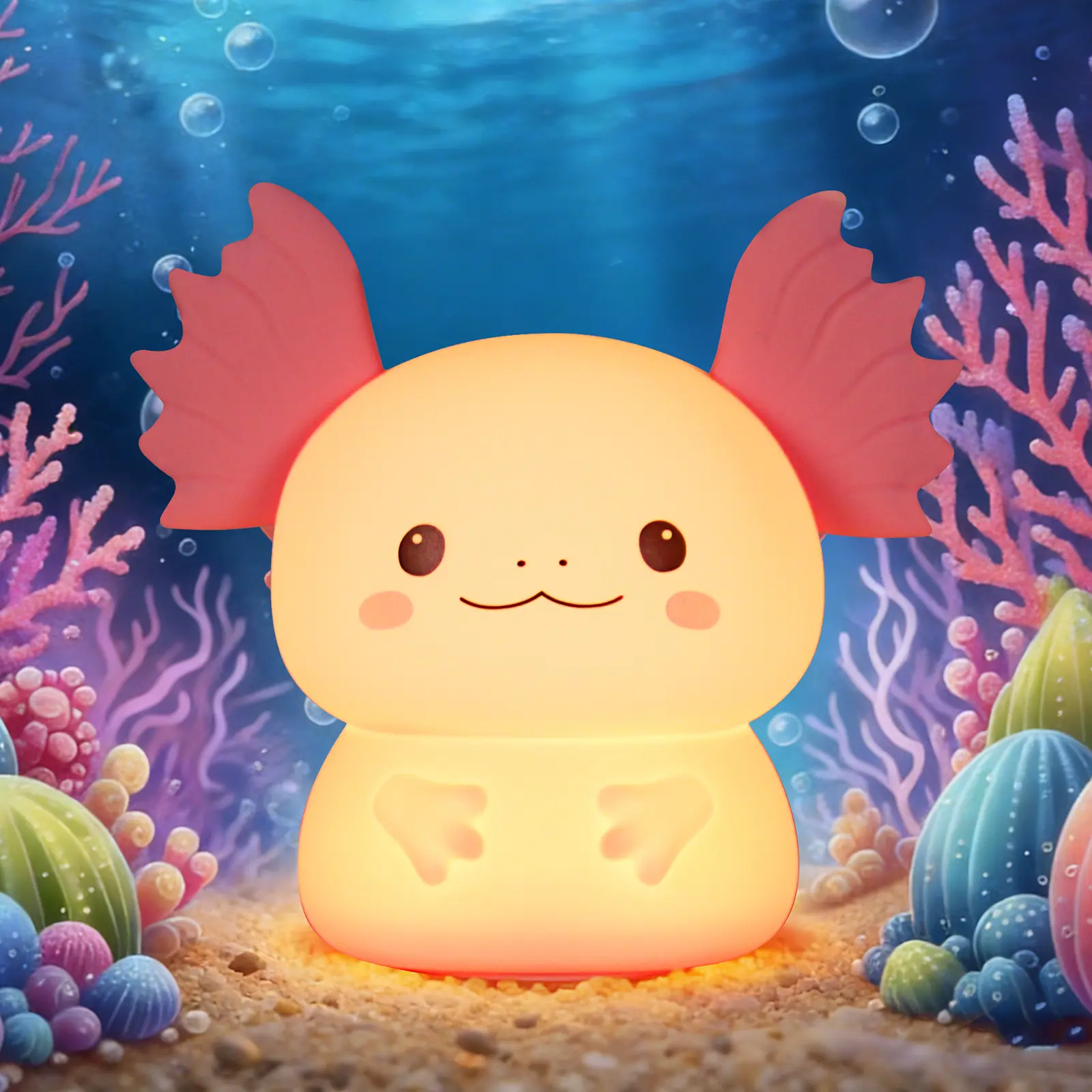 Axolotl Silicone Night Light for Kids - 7 Color Changing Touch Lamp with 3 Brightness Levels, Rechargeable Toddler Bedroom Bedside Lamp, Cute Animal Gift for Boys Girls，Desk Accessories for Students, Axolotl Lover Gift, Cozy Bedroom Decor,