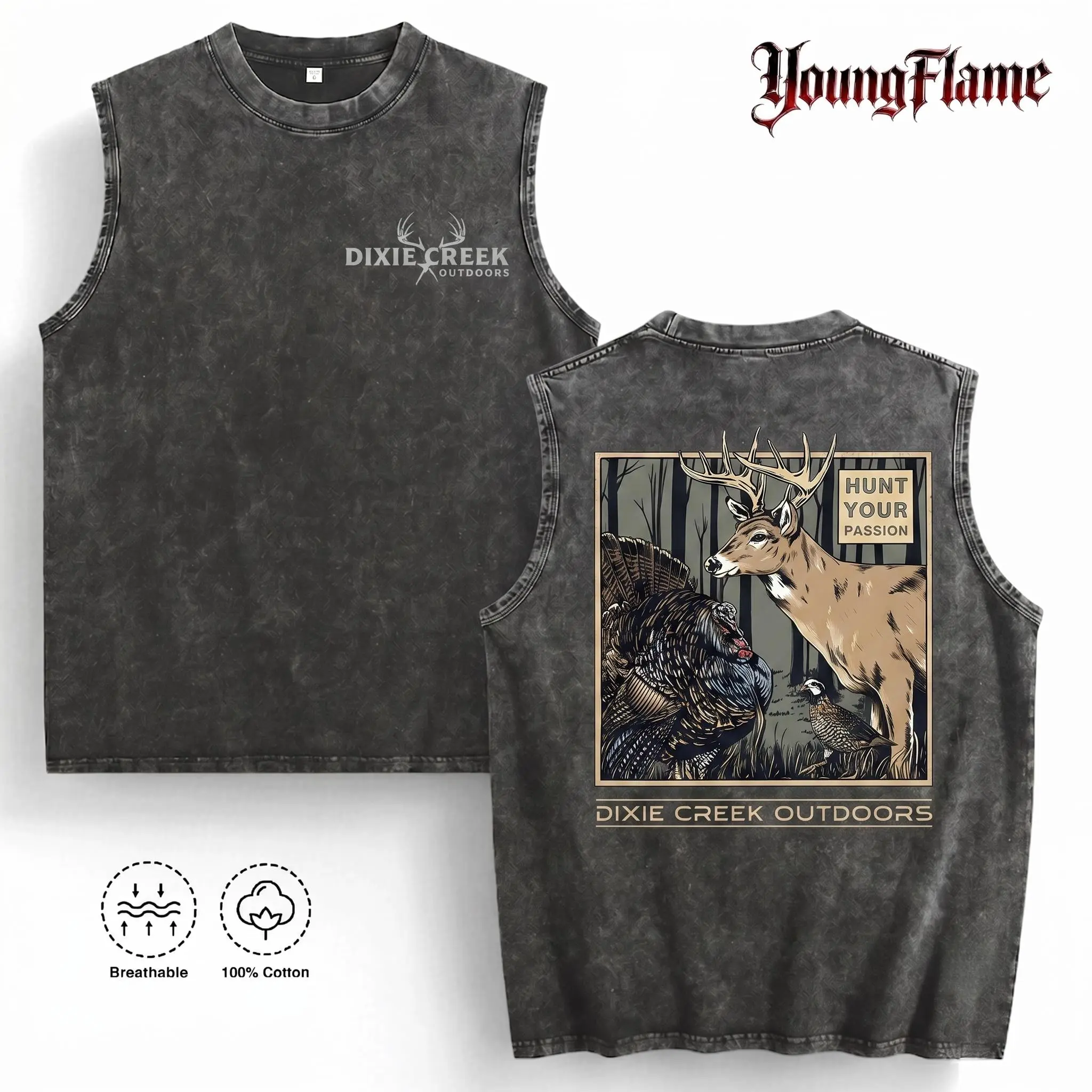 Vintage Nature Deer Hunting Graphic Tee Outdoors Country Streetwear Sleeveless T Shirt Casual Summer Clothes Suits acid wash loose fit casual shirt all-season