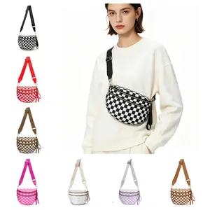 Checkered Nylon Crossbody Bag for Women, Casual Sling Shoulder Purse Checkered Nylon Crossbody Bag for Women, Casual Sling Shoulder Purse