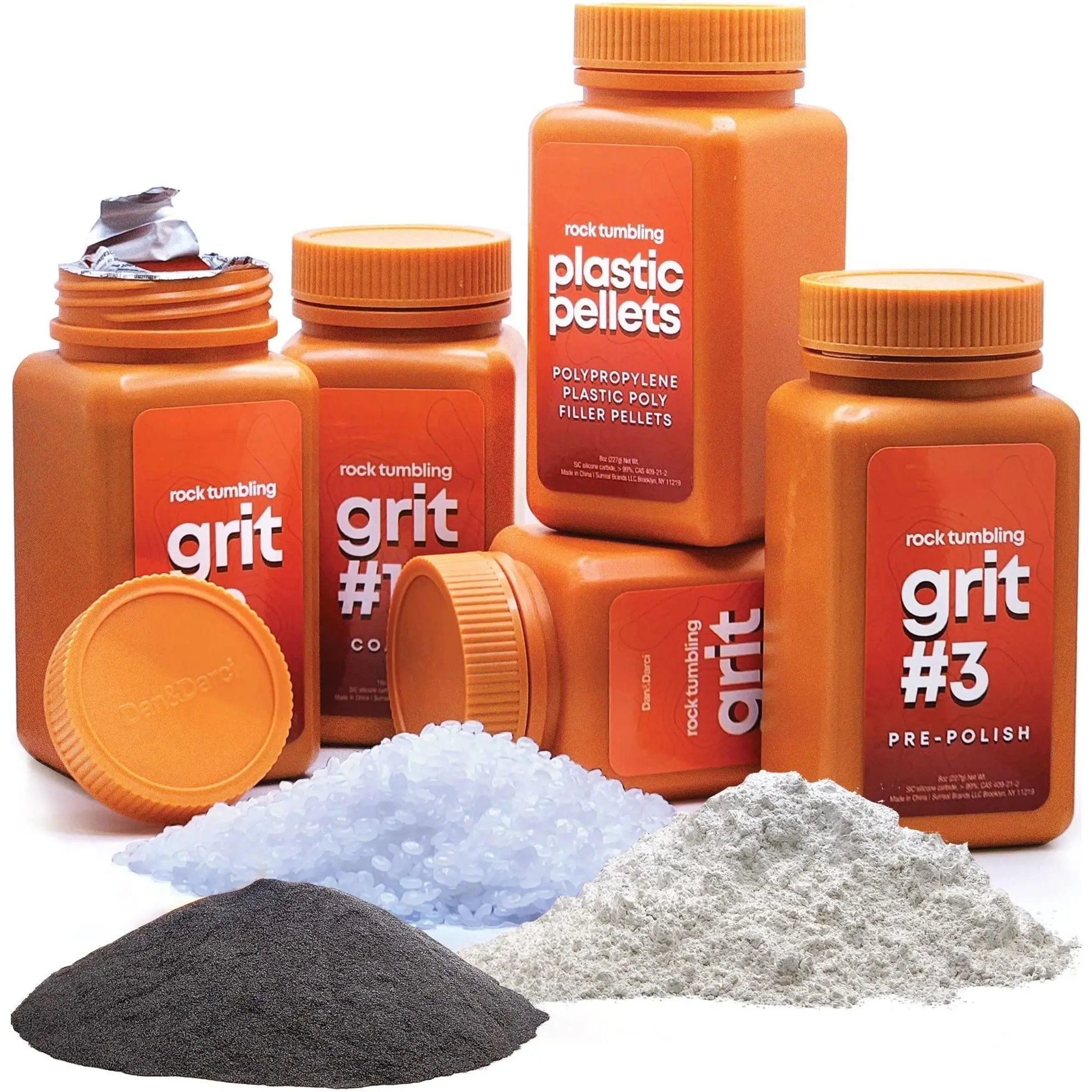 Rock Tumbler Grit Refill Kit - 3.5 Pounds Grits Media + Poly Plastic Pellets Rocks Polishing Refills For Any Brand Tumblers Polish Tumbling Supplies Set Stone Polisher