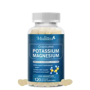 Mulittea Potassium Magnesium Supplement,Support Bone, Heart & Nerve Health, Non-GMO, Vegan, 120 Capsules