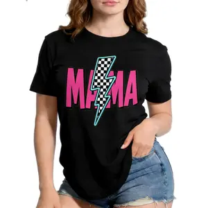 Hot Pink Mama Lightning Bolt Graphic T-Shirt | Retro Y2K Checkerboard Tee for Proud Moms | Everyday Streetwear TShirt, Perfect Mother's Day Gift for Her, Soft 100% Cotton T Shirt.