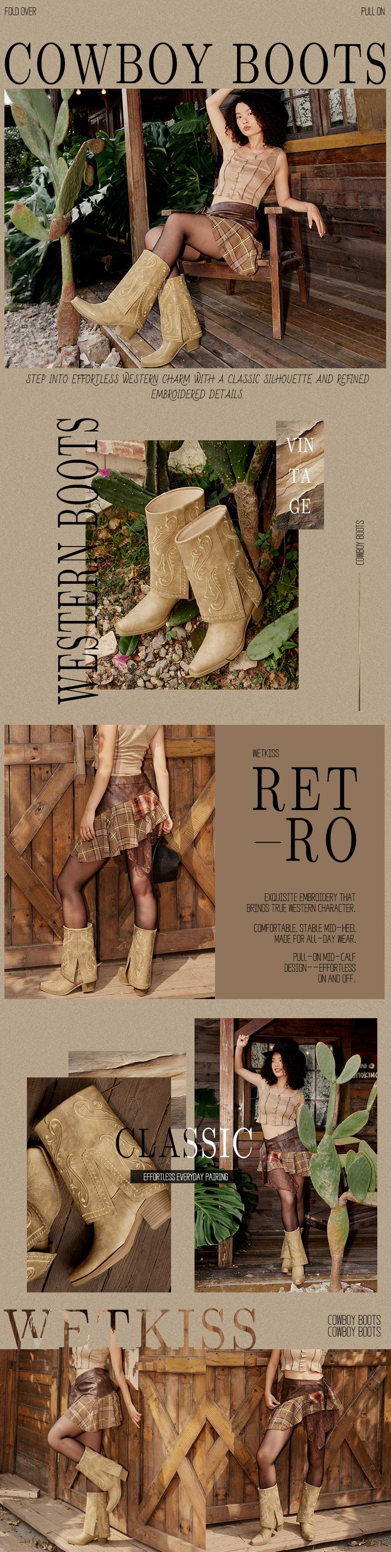 Wetkiss Western Cowboy Mid Calf Boots Women Fold Over Boots with Square Toe Chunky Heel Pull on #TikTokShopSpringGlowUp #greenish