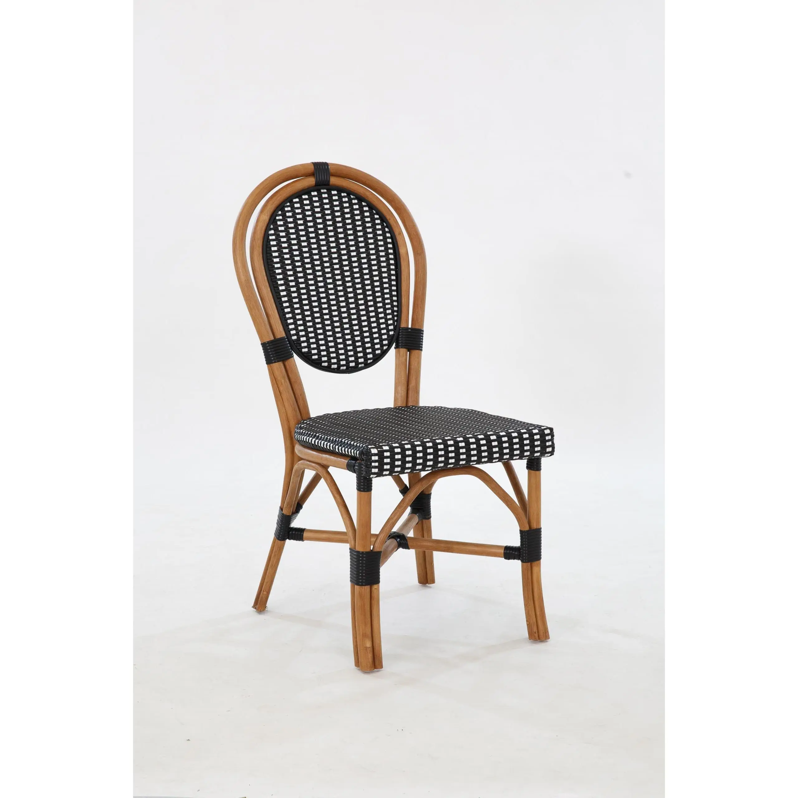 Aspen Brands Classic Commercial-Grade Rattan Thonet Dining Chair - Waterproof, Fade-Resistant, Ergonomic, Contoured Woven Seat, Natural Wood Finish, Crossed Legs, Indoor-Outdoor for Restaurant, Cafe, Blue & White