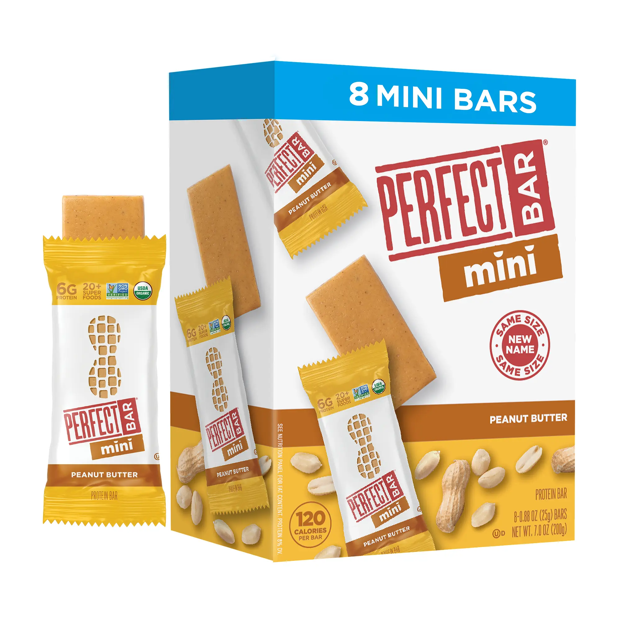 Perfect Bar Peanut Butter Mini Size - Protein - Certified USDA Organic - Non-GMO, Organic Honey, No Sugar Alcohols, .88 oz, 16 count, Snack, Protein Packed Snack