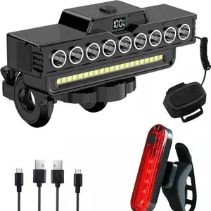 USB Rechargeable Bike Light Set 2-in-1 Bicycle Headlight & Taillight with Digital Display High Lumen Front Light Horn for Night Riding Safety Outdoor Cycling Essential