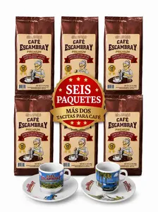 Cafe Escambray Premiun Cuban Espresso Ground Coffee 6 PK(8.5 oz (240 g)) + 2 free gift mugs - Strong Cuban Style Coffee, Dark Roast, Cafe Cubano Molido Premium.
