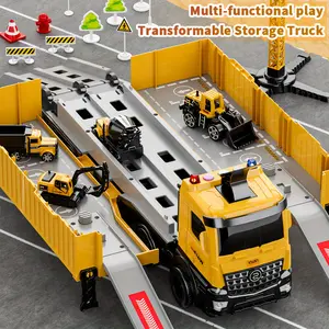 Launch Track Transformer transport car Track Container Transporter - Friction Push-Pull Operated Alloy Race Car, Throwback Truck, The Perfect Gift For Boys And Girls For Halloween, Thanksgiving And Christmas