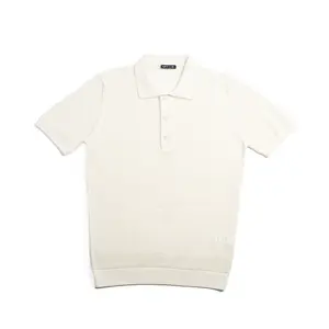 Zephyr Short Sleeve Button Up Crochet Polo Shirt - White
