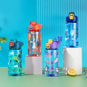 Cartoon Pattern, 1 Count 600ML Water Bottle with Straw & Straw Brush & Cup Straw, Portable Drinking Cup for Home Office School Outdoor, Stylish Bottle, Drinkware