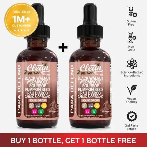 Clean Nutra BOGO | Black Walnut Liquid Drops with Sweet Wormwood, Soursop, Pumpkin Seed, Pau D'Arco, Garlic & Oregano for Natural Dietary Supplement - Para Defend