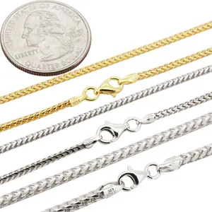 925 Sterling Silver 14k Gold Vermeil 1.5-3mm Franco Chain Necklace 16”-30”