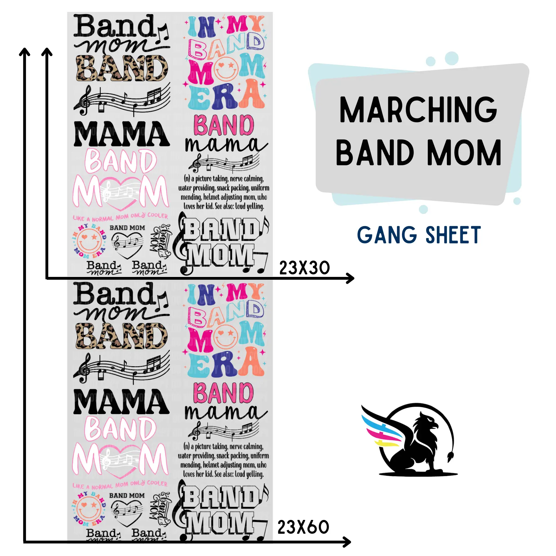 Marching Band Mom | Premade DTF Transfer Gang Sheet For Graphic Tees