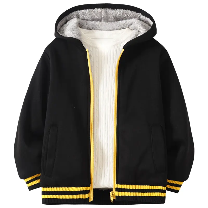 Boys fall and winter fashion warm fleece coat 4-12-year-old boys winter hooded windproof skin-friendly daily outdoor children's wear