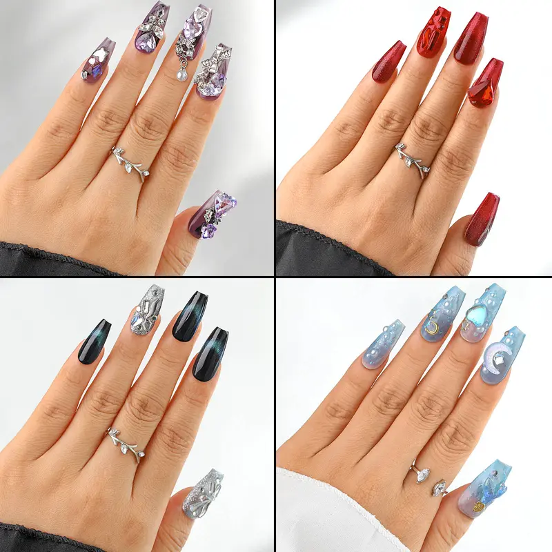 Sethexy Luxury Purple Rhinestone Handmade Fake Nail 3D Heart Crystals Long Coffin Press on Nails Butterfly Bow Bunny False Nail Salon Durable Quality Nails for Women and Girls 10Pcs easy press