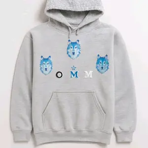 Onyx Moon Merch Hoodie with Wolf Face Design and OMM Text for Men