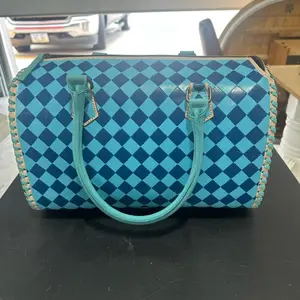 LARGE Speedy Bag Blue/Cyan Checkered Pattern for Women