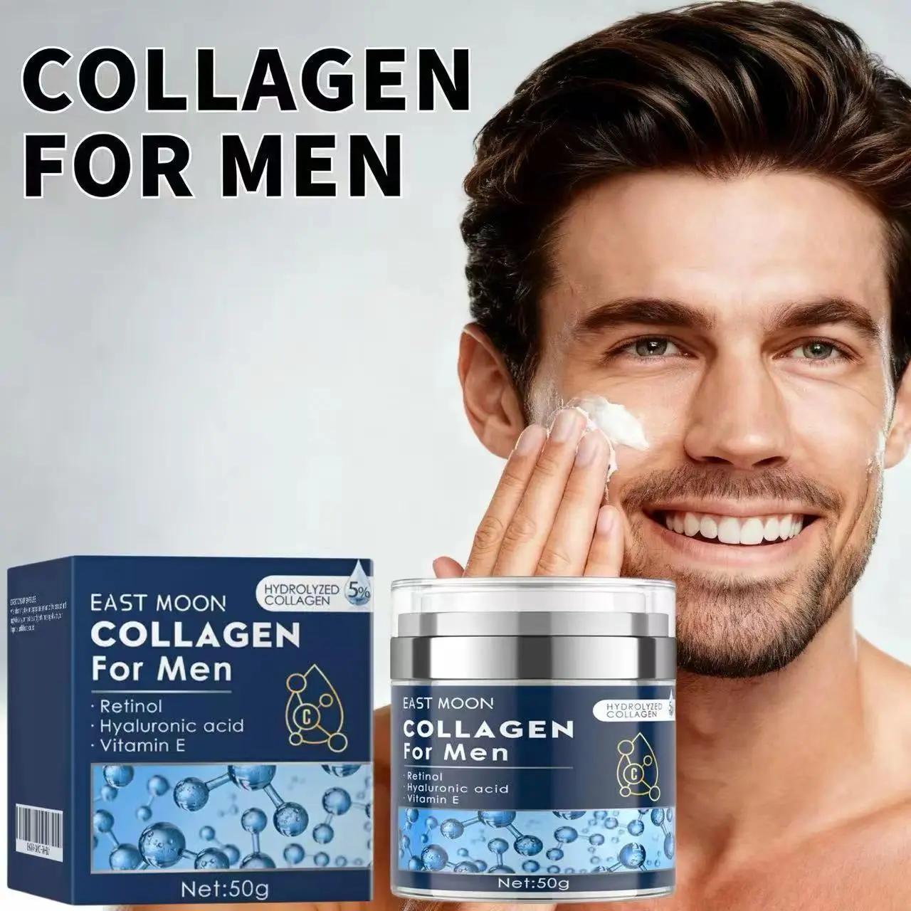 Men's Anti-Aging Face Cream with Collagen, Retinol & Hyaluronic Acid - Firming Moisturizer to Hydrate for Soft, Smooth Skin, All Skin Types, 100g, Moisture, Soft Skin