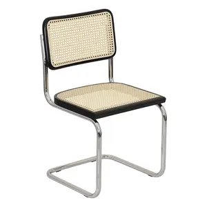 Furnish Theory Breuer Chair - Marcel Breuer Cesca Cane Side Chair with Chrome Steel Frame, Black Wood & Natural Cane