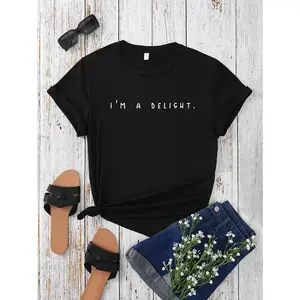Womens Cotton Graphic Tee Im A Delight Funny Sassy Quote Shirt Soft Short Sleeve Casual Summer Top For Women Cute Minimalist Letter Print Everyday Outfit