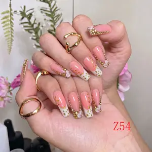 Nailbeebee Z54 1.3 inch Handmade Press-On Nails | Reusable,Salon-Quality,Long-Lasting,Glossy Design |  For Daily Office & Workplace,Date Nights & Romantic Outings,Shopping & City Leisure Trips,Holiday & Short Travels
