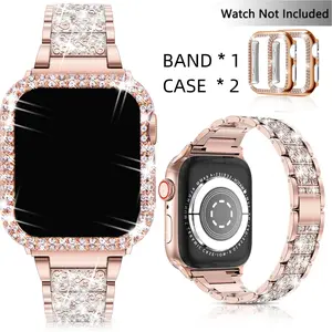 Rhinestone Decor Watch Band & Watch Case for Apple Watch (3 Counts), 1 Smart Watch Band & 2 Watch Case Compatible With iWatch 40mm 41mm 44mm 45mm Smart Watch Accessories
