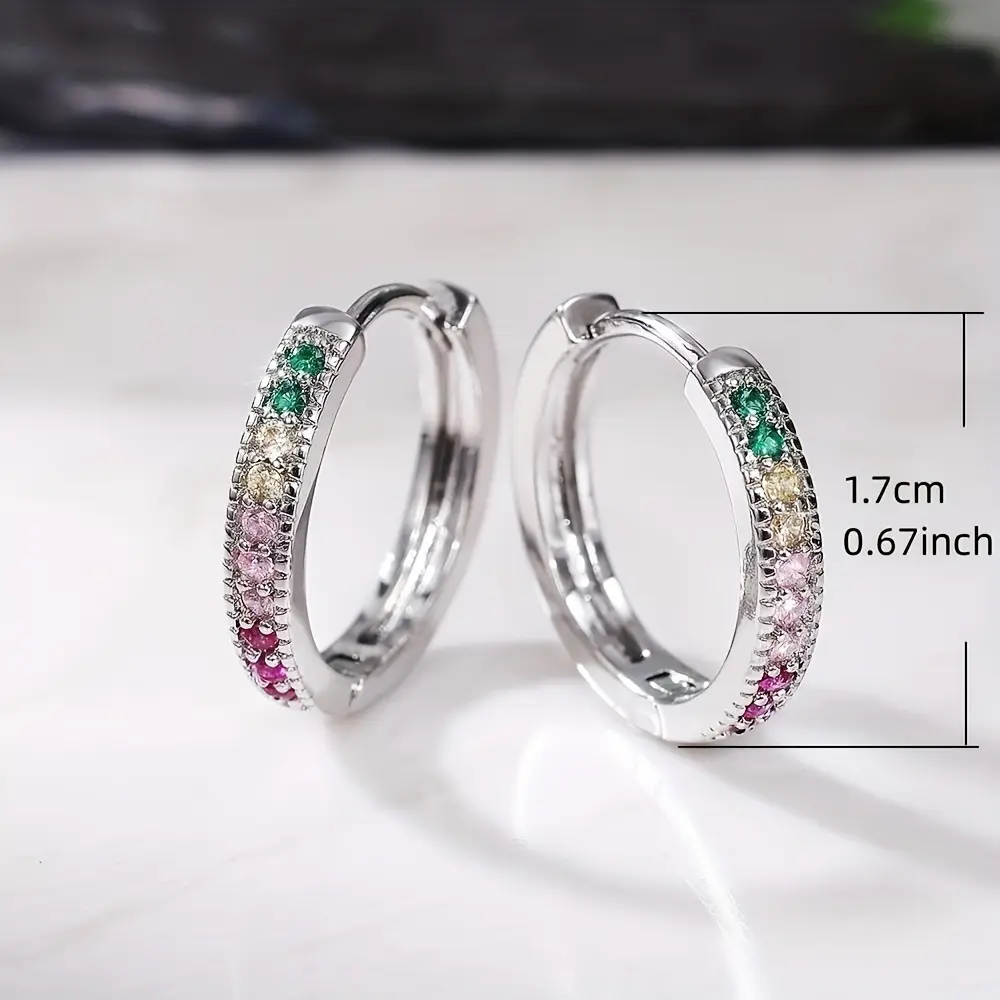 Copper C-Shaped Earrings with Colorful Synthetic Coloured Gemstone and Plastic Inlay for Women, Nickel-Free Jewelry, Daily, Hypoallergenic Earrings Set, Elegant Look, Gem Inlays, Nickel-Free Copper, Female, Simulated Gemstone Inlay
