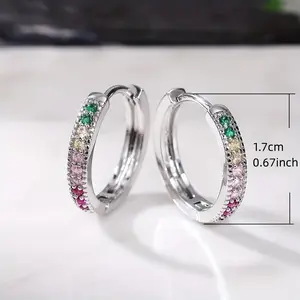 Vibrant Colorful Hoop Earrings - Copper Jewelry with Sparkling Synthetic Gems Inlay, Elegant Leisure Style for Women, Dating Accessories, Hypoallergenic and Nickel-Free, Perfect Gift Idea