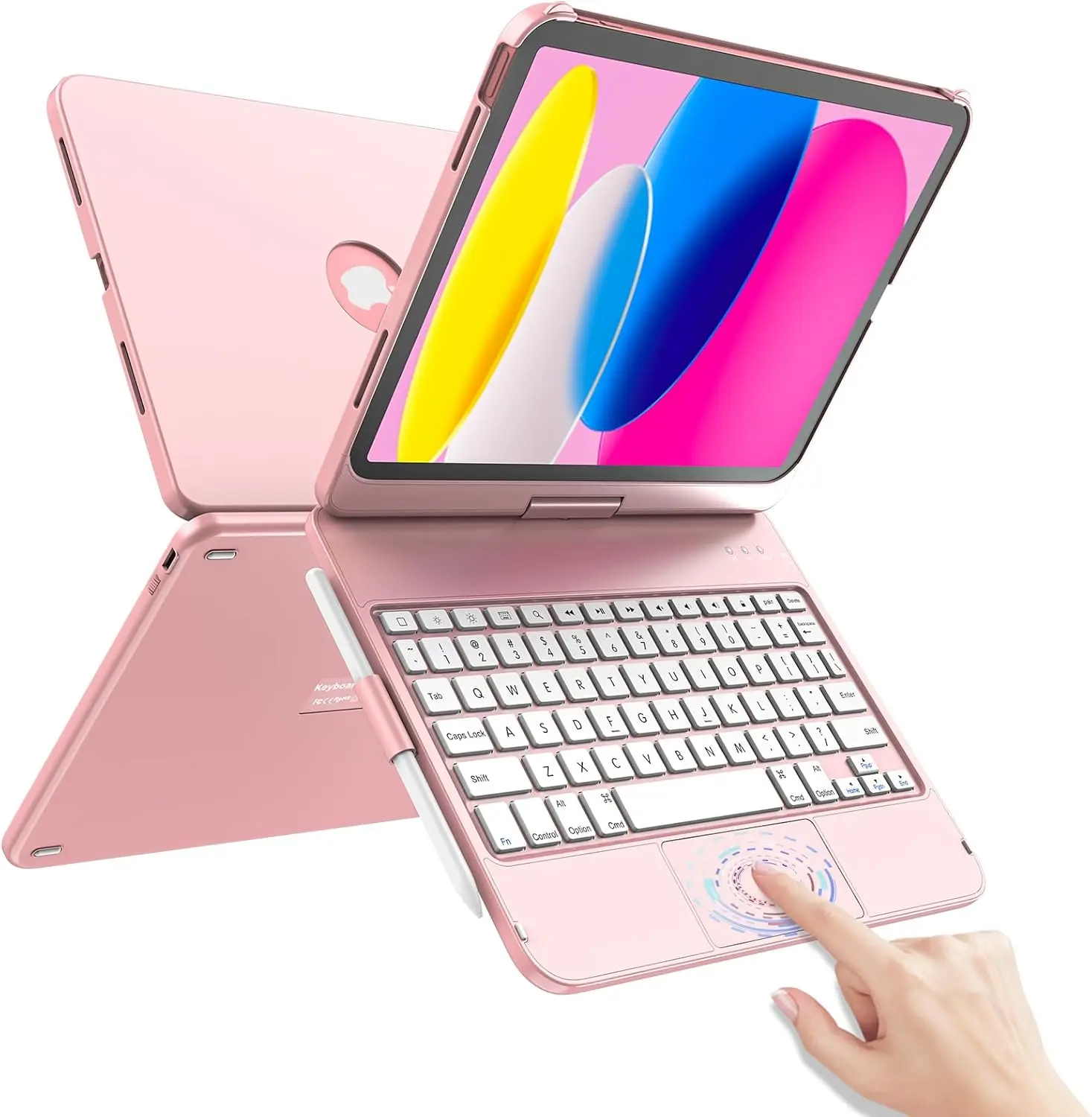 for iPad A16 11th 10th Generation Case with Keyboard 11 inch 2025&10.9 inch 2022,Touch Trackpad Keyboard Case for 10th Generation-360 Rotate,Pencil Holder,Keyboard for iPad 10th Gen,Rose