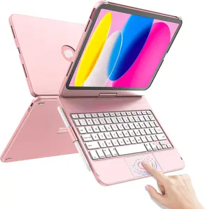 for iPad A16 11th 10th Generation Case with Keyboard 11 inch 2025&10.9 inch 2022,Touch Trackpad Keyboard Case for 10th Generation-360 Rotate,Pencil Holder,Keyboard for iPad 10th Gen,Rose