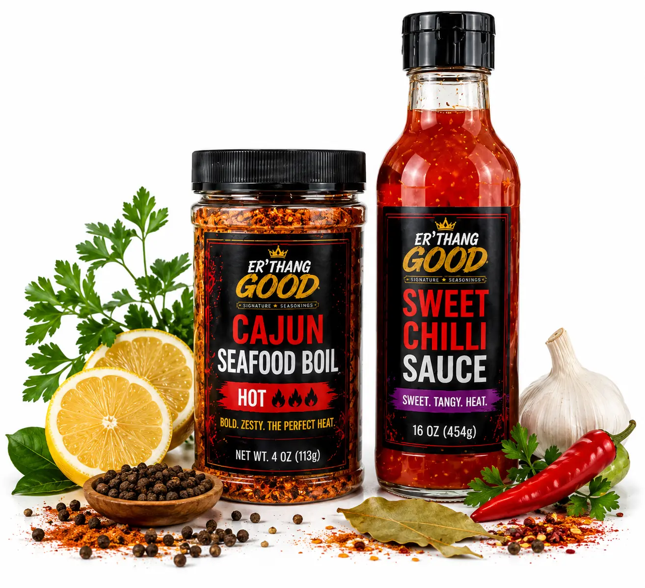 Er'thang Good "THE PREFECT PAIR BUNDLE" - Sweet and Tangy Seafood Boil Combo for Perfect Flavor & Heat - Spice Dried