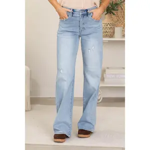 Risen Tummy Control Elastic Band Wide Leg Jeans
