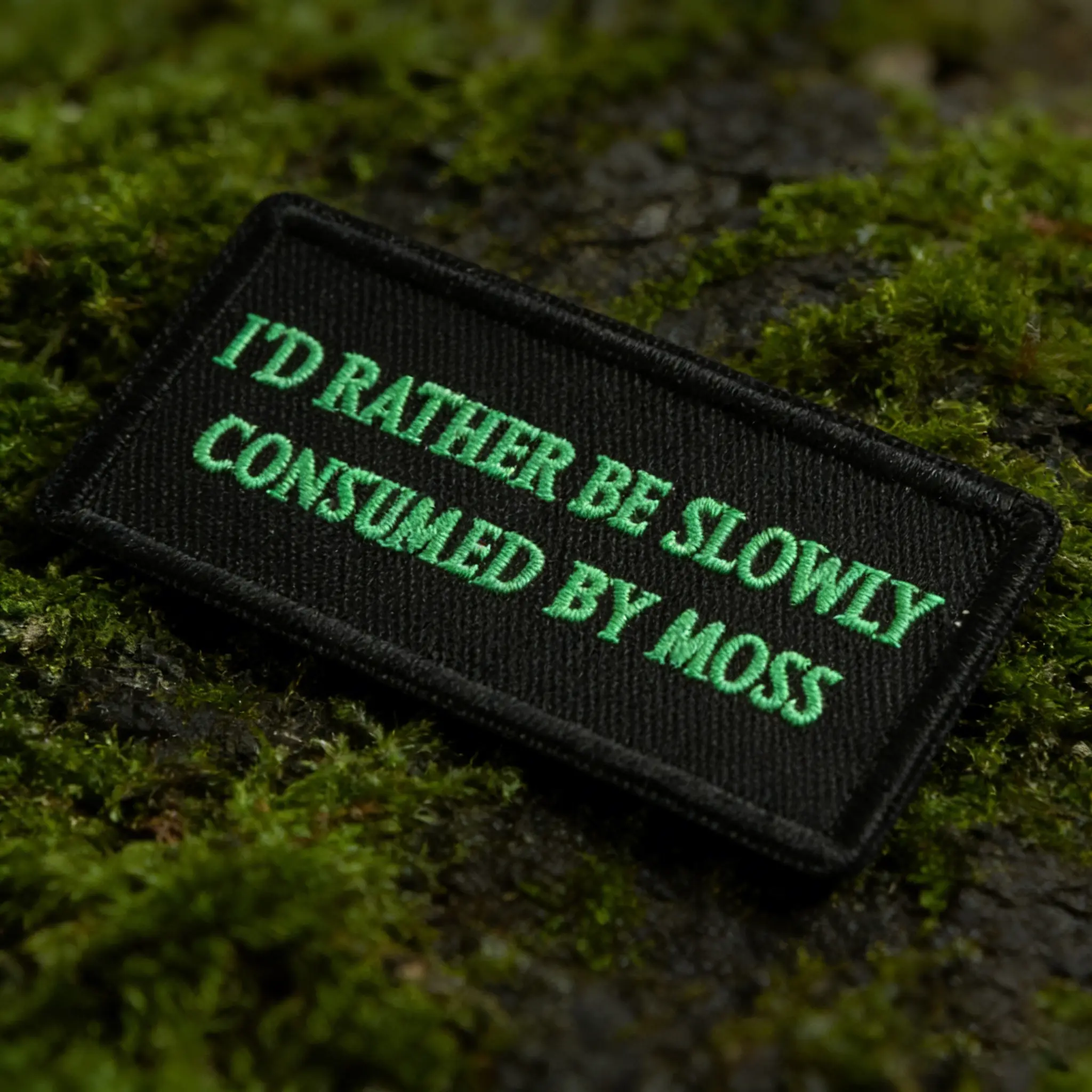 I'd Rather Be Slowly Consumed By moss Stylish Embroidery Patch, Back Adhesive Iron-On Applique, Appliques Embellishments, Embroidered Patches, Suitable for Clothes Jackets Hats Accessories, Unique Design Lettering