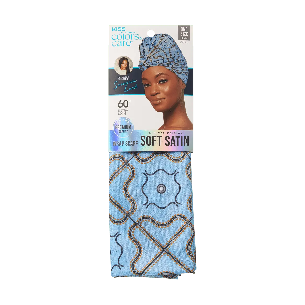 Kiss Colors & Care Limited Edition BIFC Satin Wrap Scarf - Samaria Leah | Head Scarf, Hair Scarf, 60"L x 16"W, Hair Accessories