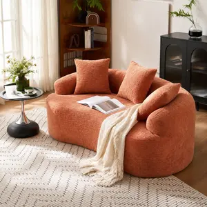 Littleox Viral Compressed Curved Loveseat Sofa, Coral Soft Chenille Fabric Small Apartment Couch, 30D High Density Foam Cushion 65" Wide Supports 300 Lbs, Includes 3 Decor Pillows No Assembly Needed