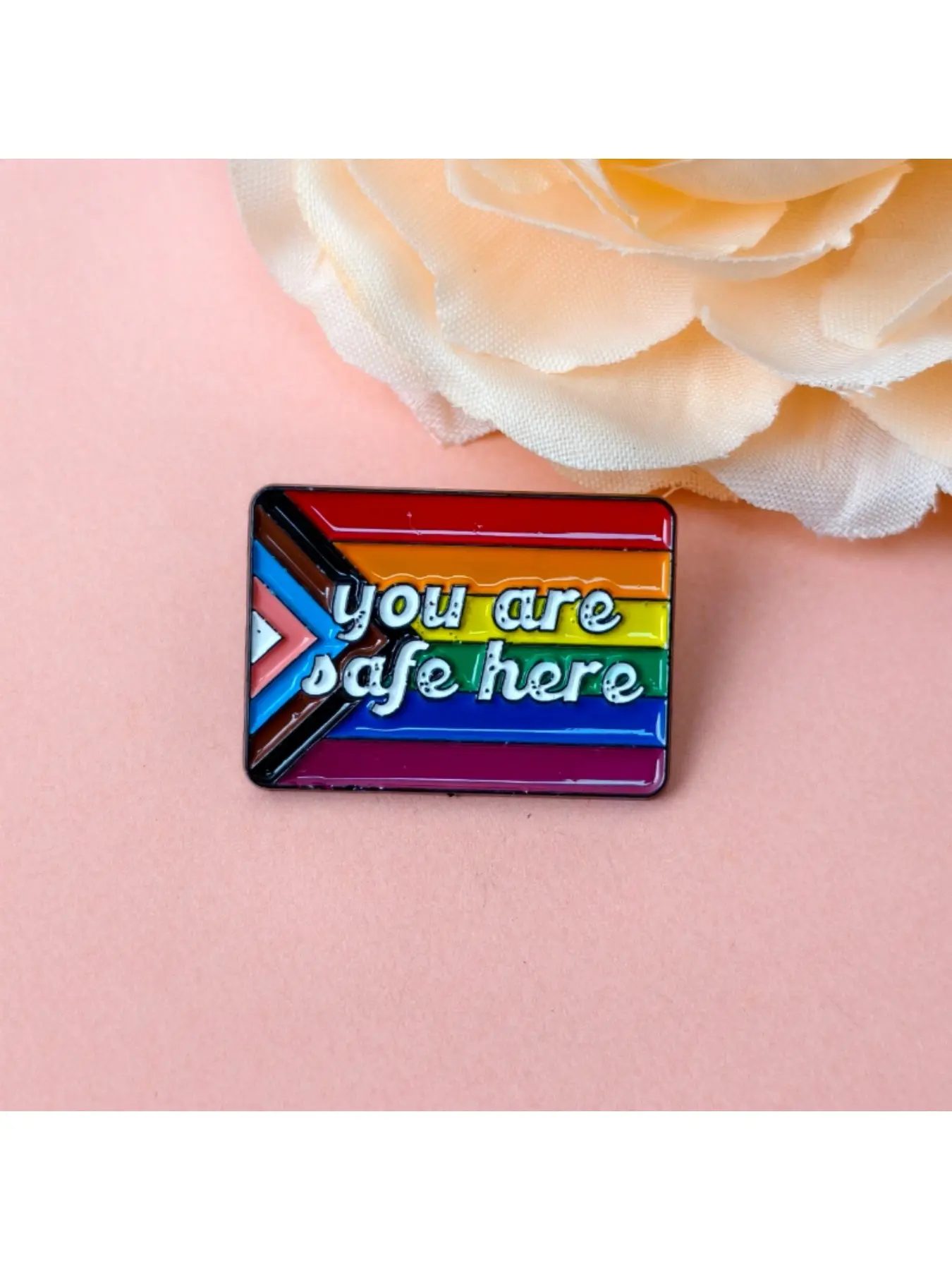 Progress Pride Flag LGBTQ+ Enamel Pin "You Are Safe Here" Badge Alloy Brooch Pin Fashion Accessory for Backpacks Jackets, Ideal Gift for Pride & LGBTQ+ Fans