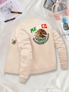 Women's Fashion Long Sleeve Jacket, Mexico Graphic Baseball Collar Design, Casual Fitted Zipper Cardigan for All Seasons, Ladies Outerwear Coats